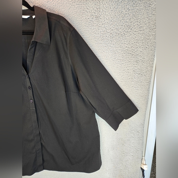 Foxcroft NYC Womens Sz 22W No Iron Black Casual Comfort Full Front Button Blouse - Picture 5 of 14